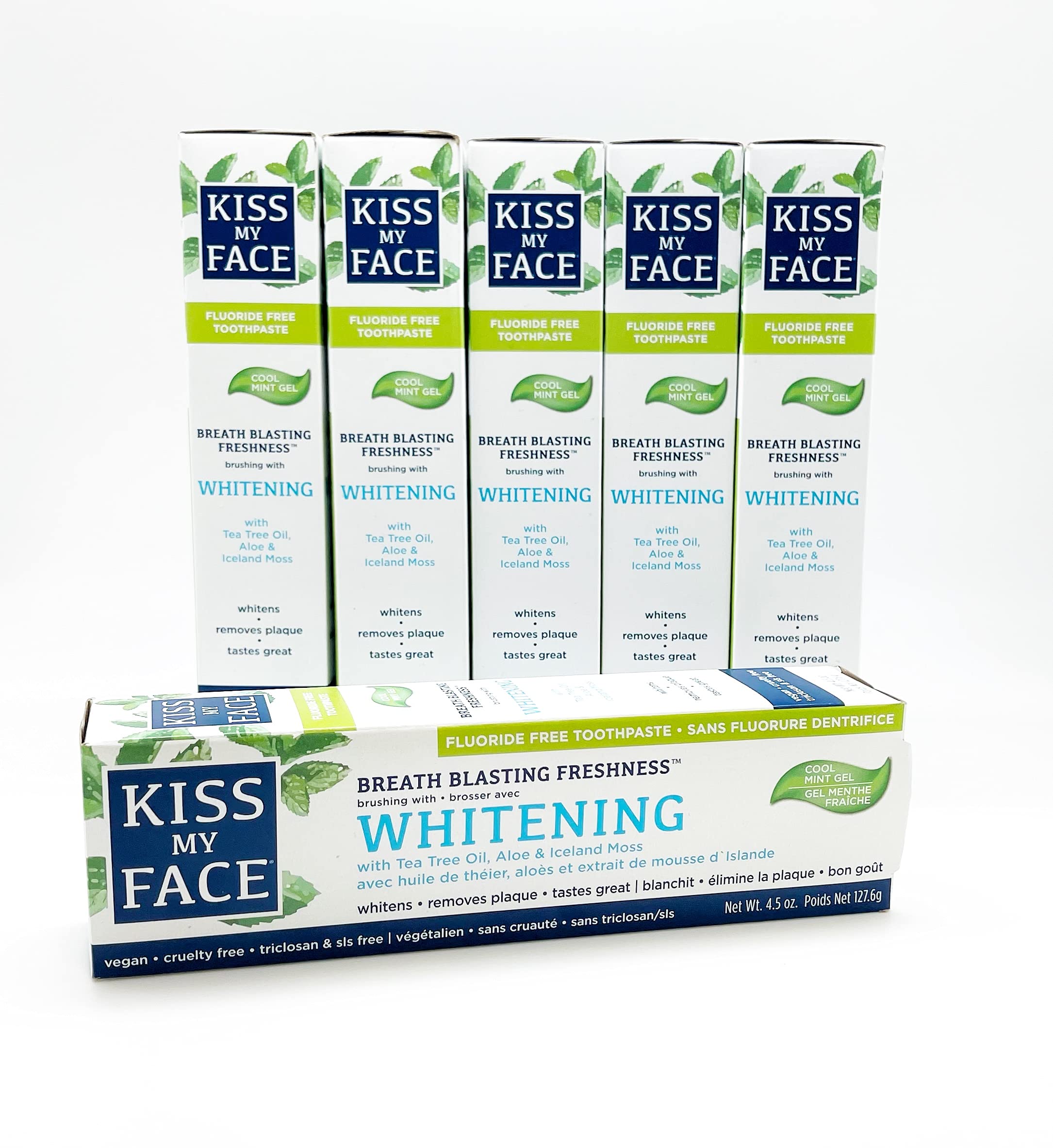 Product image of Kiss My Face Whitening Toothpaste Cool Mint Fluoride-Free 4.50 fl oz 4.50 fl oz Pack of 6